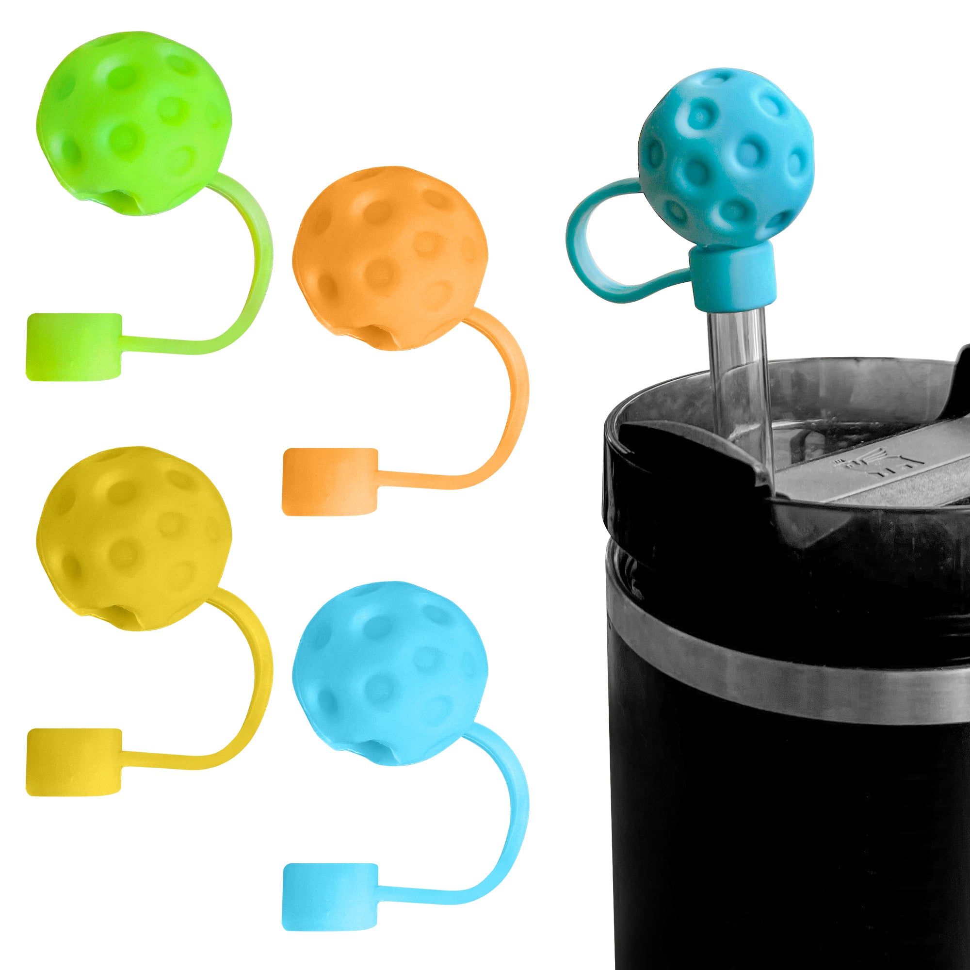 Pickleball Straw Cover Toppers - 4 Pack