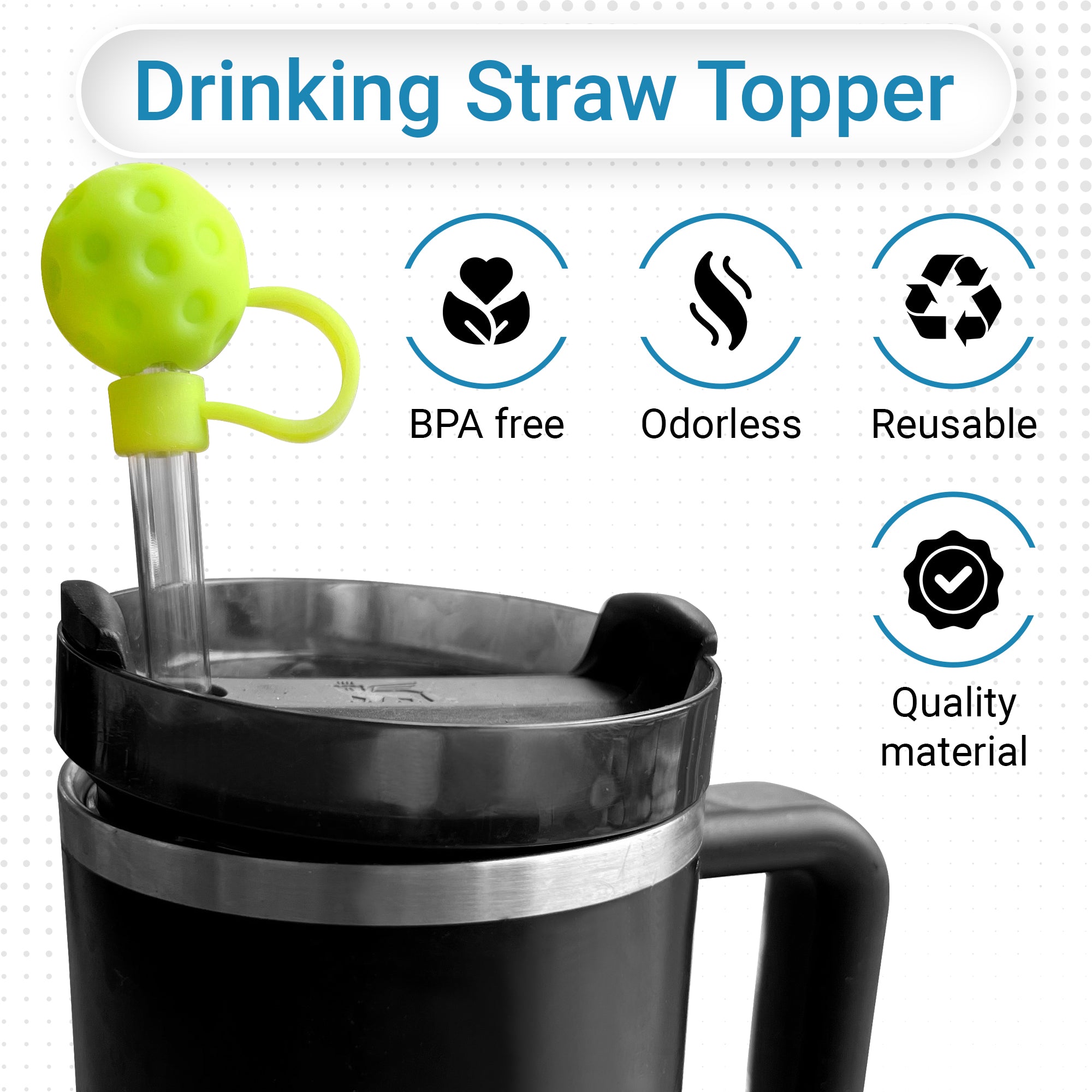 Pickleball Straw Cover Toppers - 4 Pack